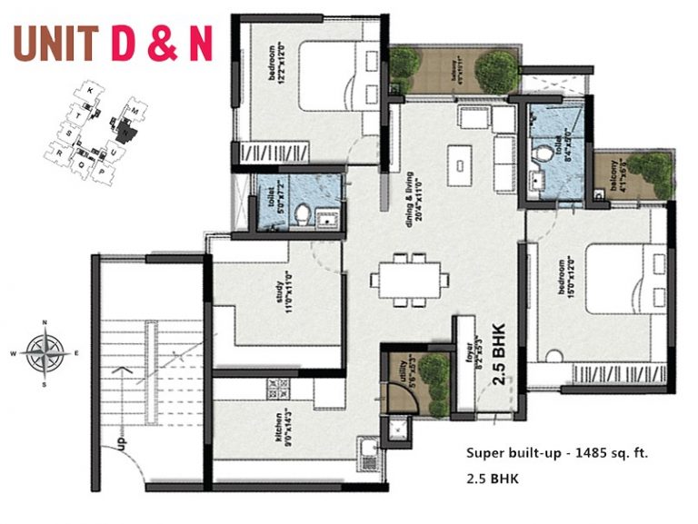 2.5 BHK – 1485 – Type N – RBD Stillwaters Apartments