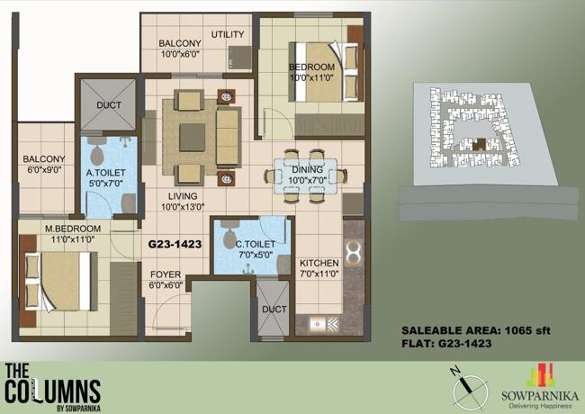 2 BHK – 1065 – Sowparnika Columns