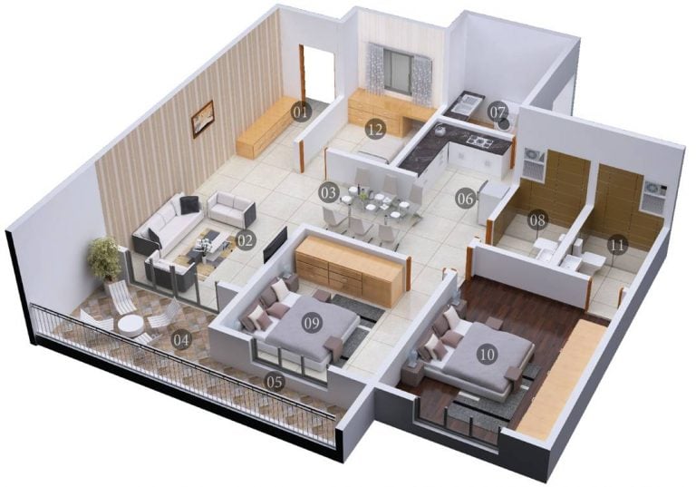2.5 BHK 3D – 1470 – Shriram Chirping Woods