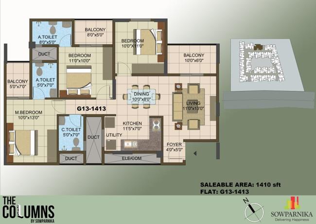 3 BHK – 1410 – Sowparnika Columns