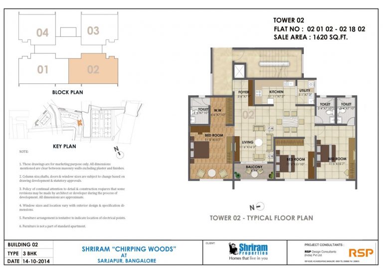 3 BHK – 1620 – Shriram Chirping Woods