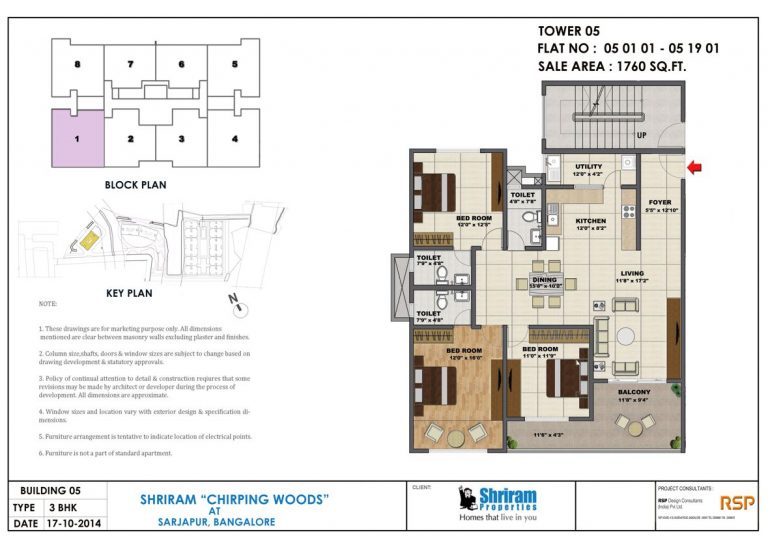 3 BHK – 1760 – Shriram Chirping Woods
