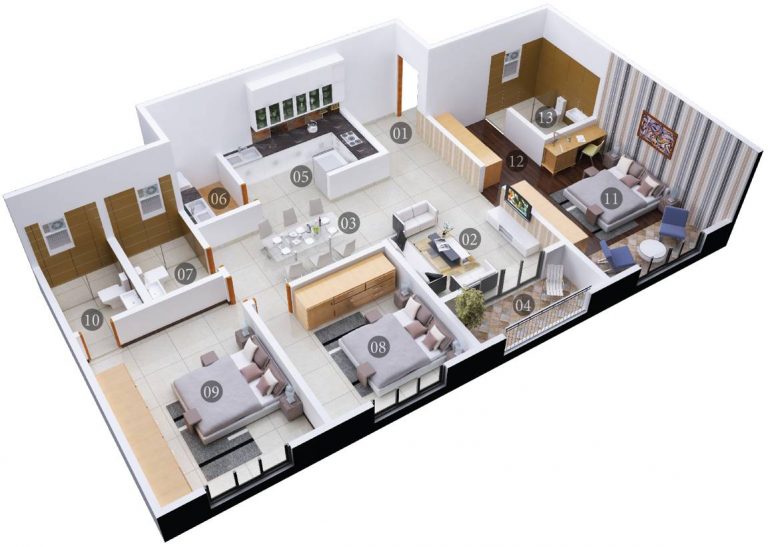 3 BHK 3D – 1620 – Shriram Chirping Woods
