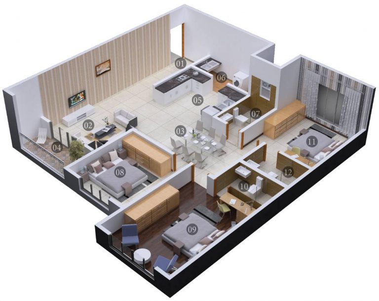 3 BHK 3D – 1630 – Shriram Chirping Woods