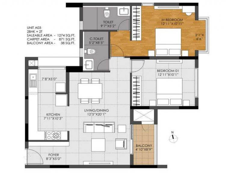 2 BHK – 1274 – DNR Casablanca Launch