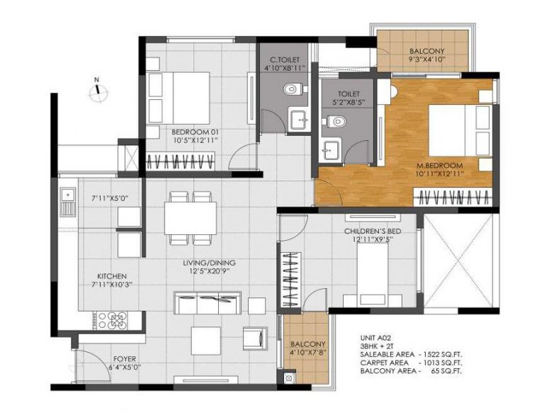 3 BHK – 1522 – DNR Casablanca Launch