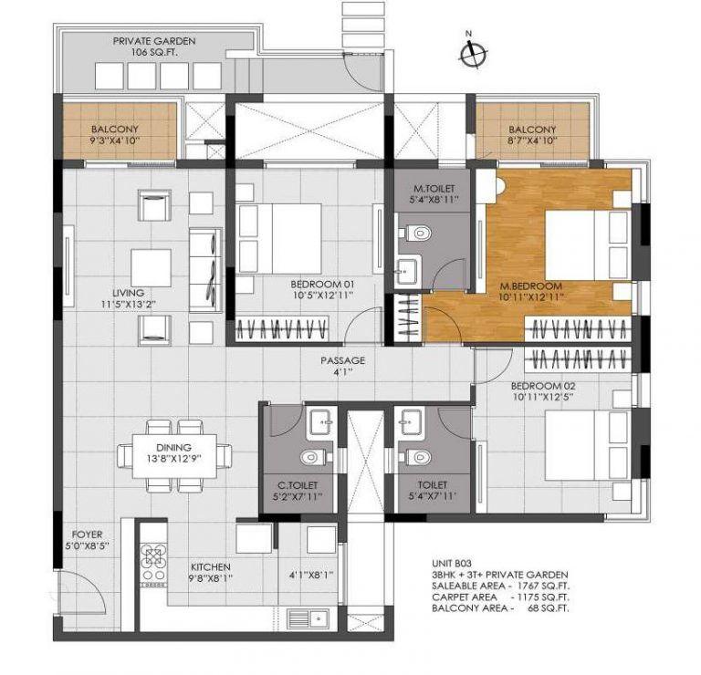 3 BHK – 1767 – DNR Casablanca Launch