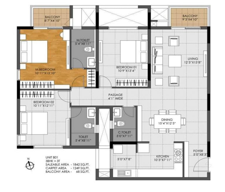 3 BHK – 1842 – DNR Casablanca Launch
