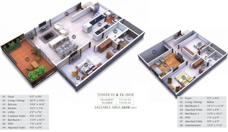4 BHK – 2650 A – Shriram Chirping Woods Villaments