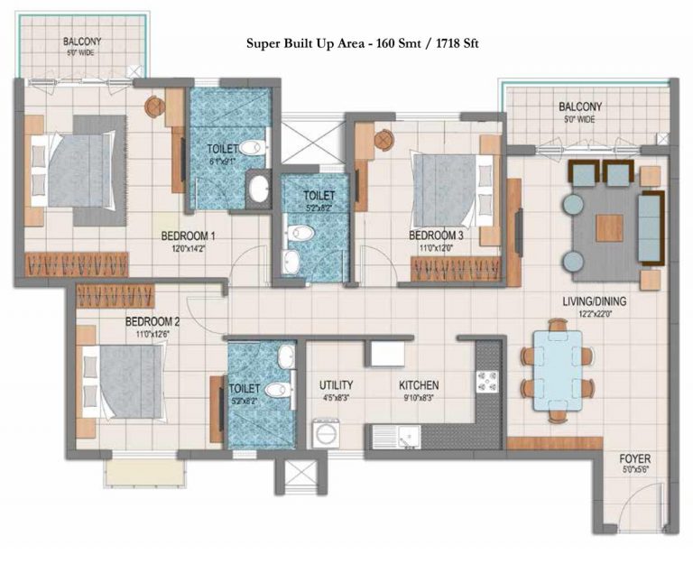 3 BHK – 1718 – Prestige Dolce Vita