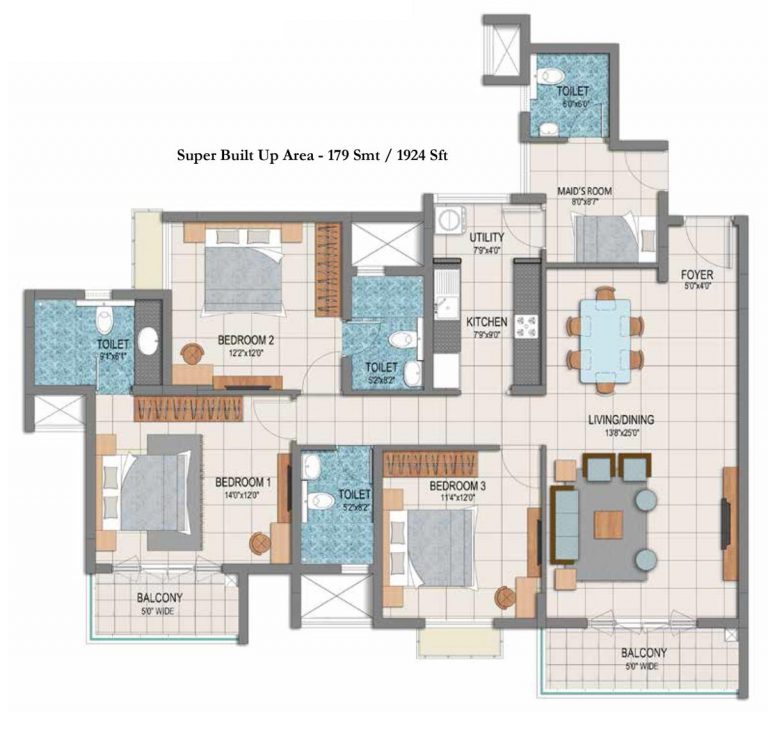 3 BHK Large – 1924 – Prestige Dolce Vita