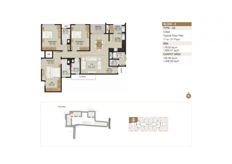 Sobha HRC Pristine – Floor Plan 3 BHK