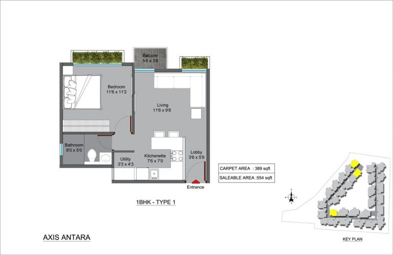 1 BHK TYPE 1 – Axis Antara
