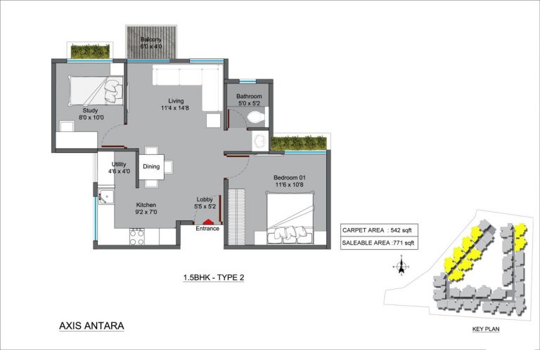 1.5 BHK TYPE 2 – Axis Antara
