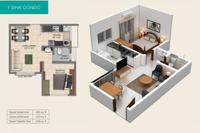 1 BHK Condo Plans – Provident Park Square