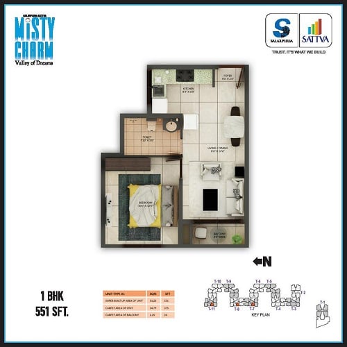 Salarpuria Misty Charm Floor Plan 1 BHK