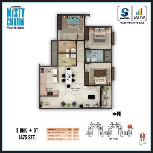 Salarpuria Misty Charm Floor Plan 3 BHK