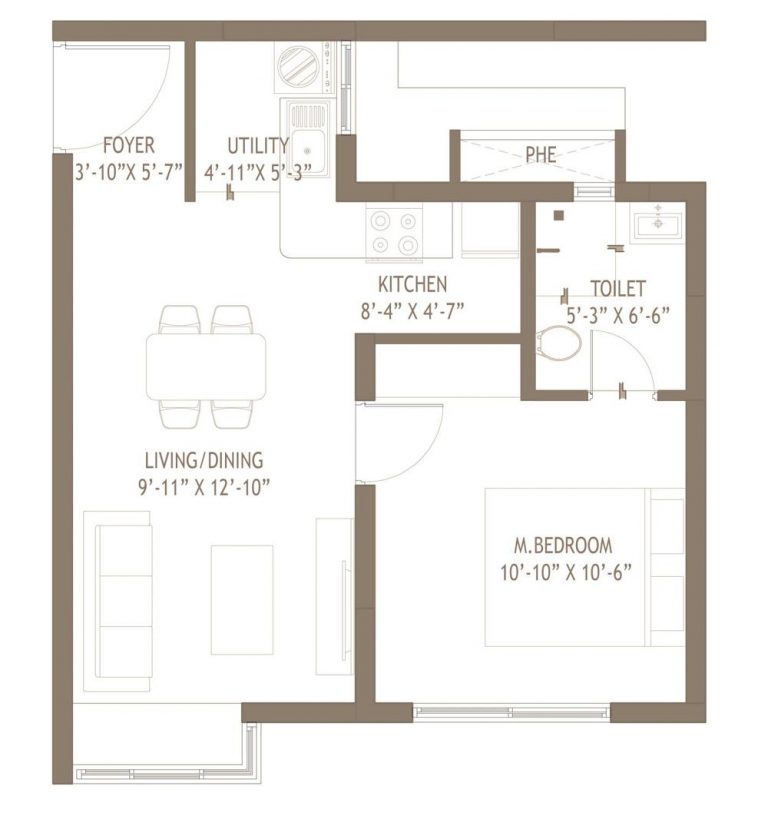 1 BHK – 676 Plan – Embassy Edge