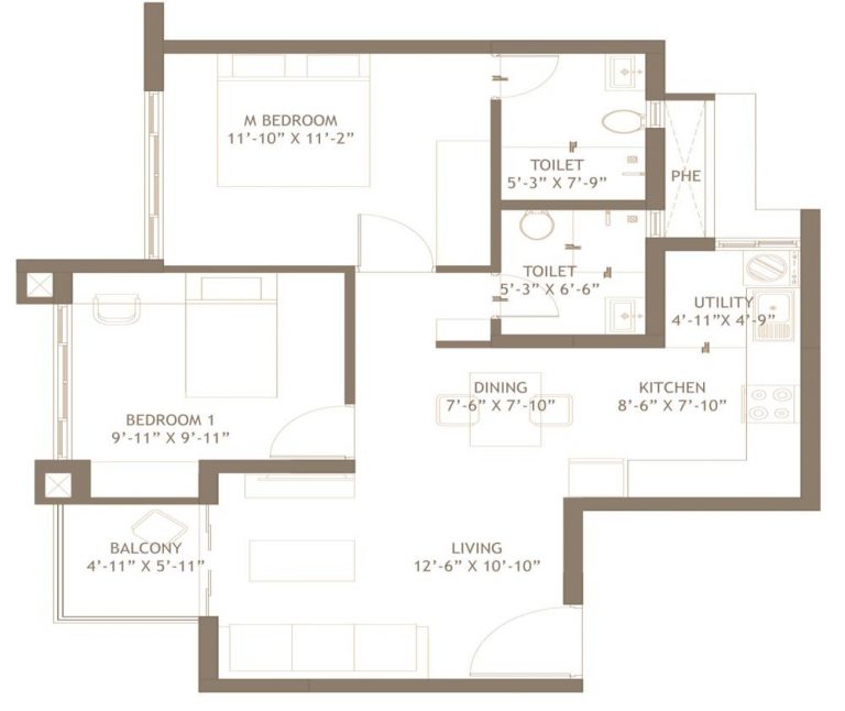 2 BHK – 973 Plan – Embassy Edge