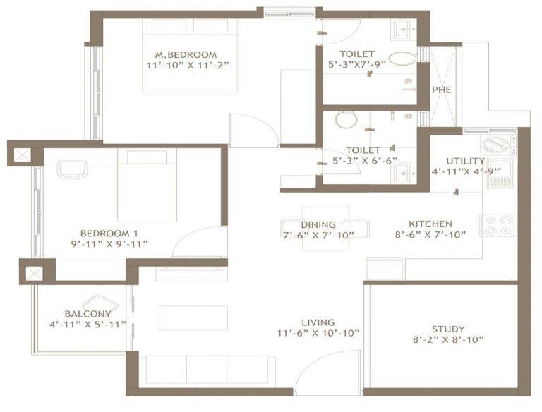 2.5 BHK – 1084 Plan – Embassy Edge