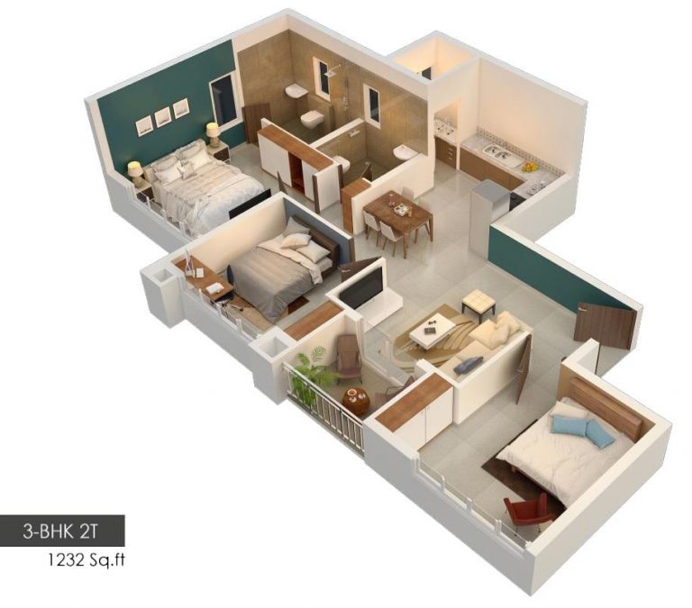 3 BHK – 1232 – Embassy Edge