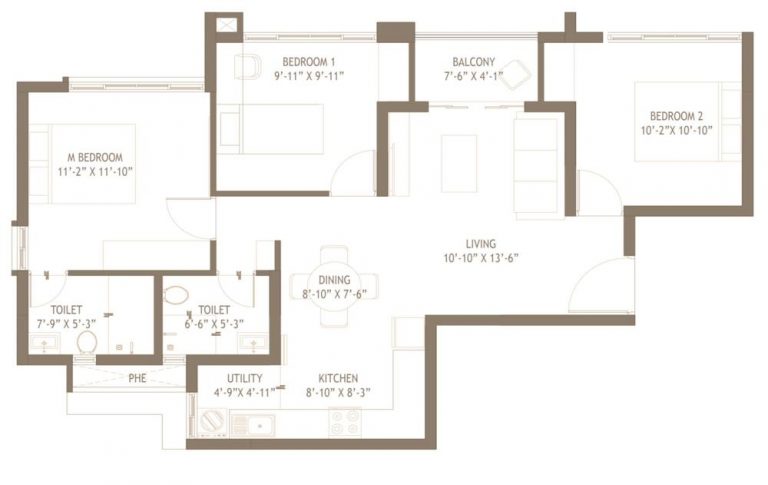 3 BHK – 1232 Plan – Embassy Edge
