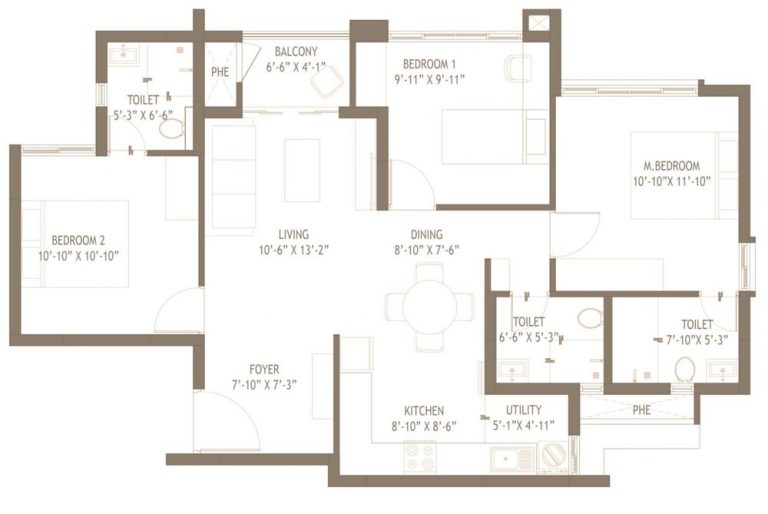 3 BHK – 1326 Plan – Embassy Edge