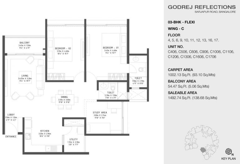 3 BHK – 1492 – Godrej Reflections