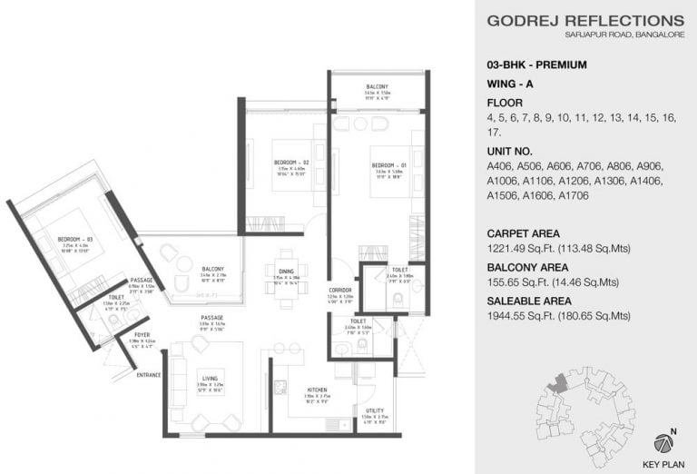 3 BHK Premium – 1944 A (4 to 17) – Godrej Reflections