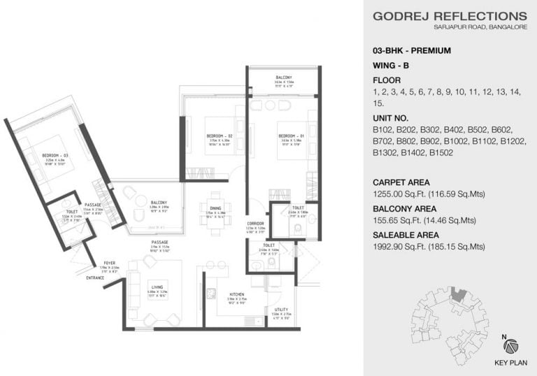 3 BHK Premium – 1992 B (1 to 15) – Godrej Reflections
