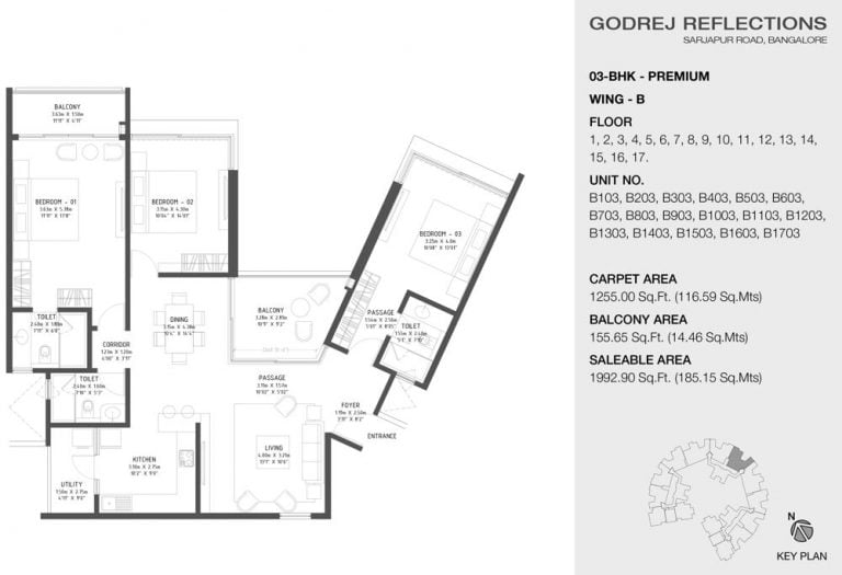 3 BHK Premium – 1992 B (1 to 17) – Godrej Reflections