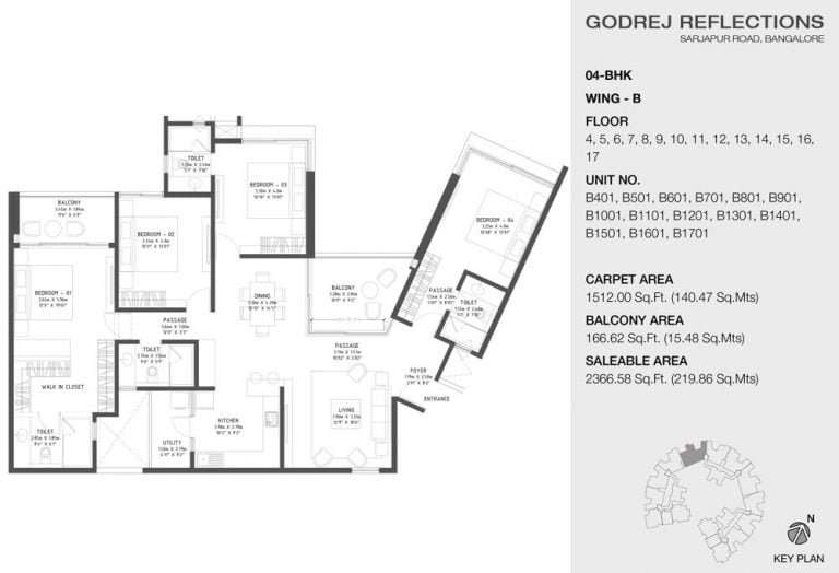 4 BHK – 2366 B (4 to 17) – Godrej Reflections