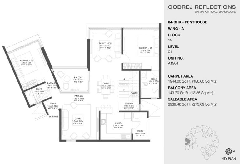 4 BHK Penthouse – 2939 A (19th Floor) – Godrej Reflections