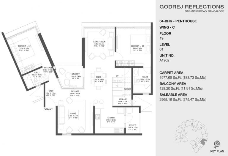 4 BHK Penthouse – 2965 C (19th Floor) – Godrej Reflections