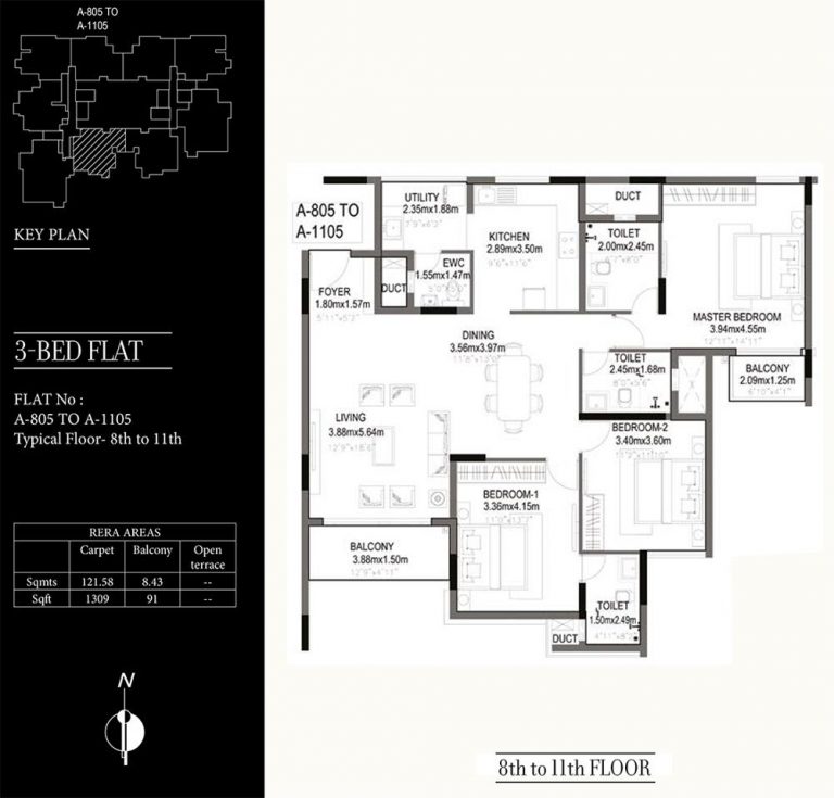 3 BHK – 1400 – Kolte Patil 24K Grazio Floor Plans