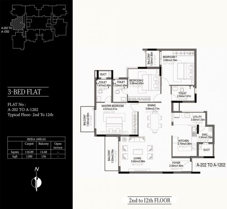 3 BHK – 1416 – Kolte Patil 24K Grazio Floor Plans