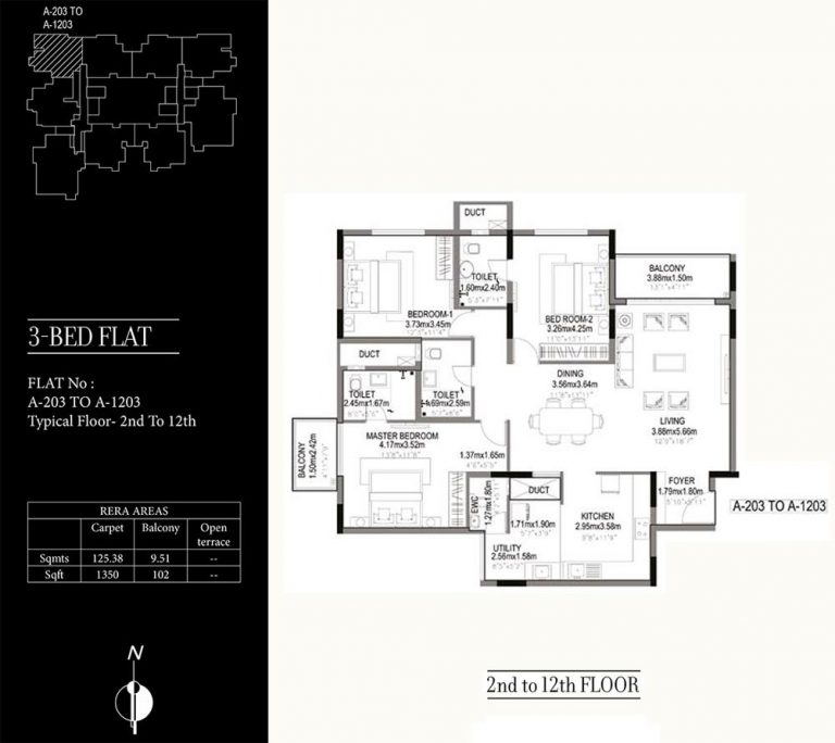 3 BHK – 1452 – Kolte Patil 24K Grazio Floor Plans