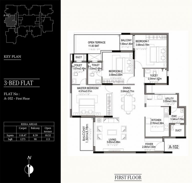 3 BHK – 1478 – Kolte Patil 24K Grazio Floor Plans