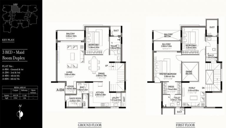 3 BHK + Maid Room Duplex – 1887 – Kolte Patil 24K Grazio Floor Plans