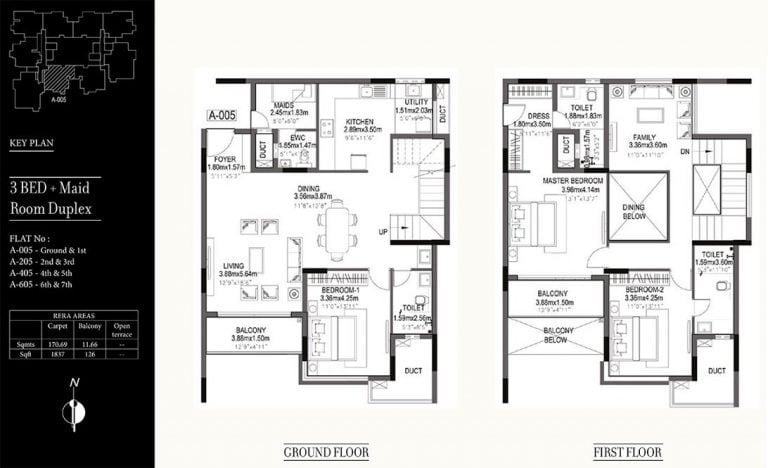 3 BHK + Maid Room Duplex – 1963 – Kolte Patil 24K Grazio Floor Plans