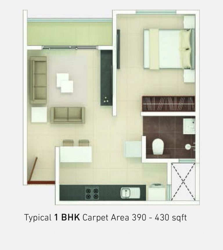 1 BHK – 390-430 – Rohan Upavan