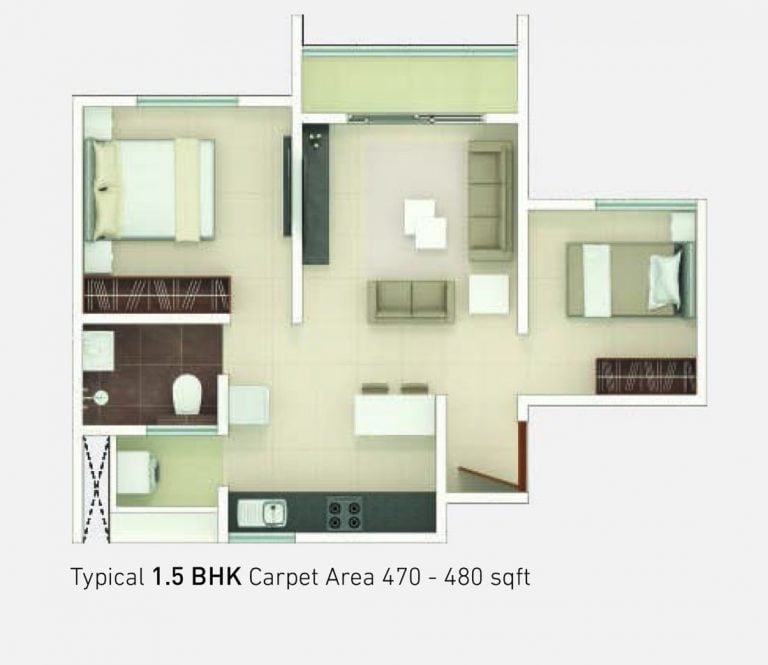 1.5 BHK – 470-480 – Rohan Upavan