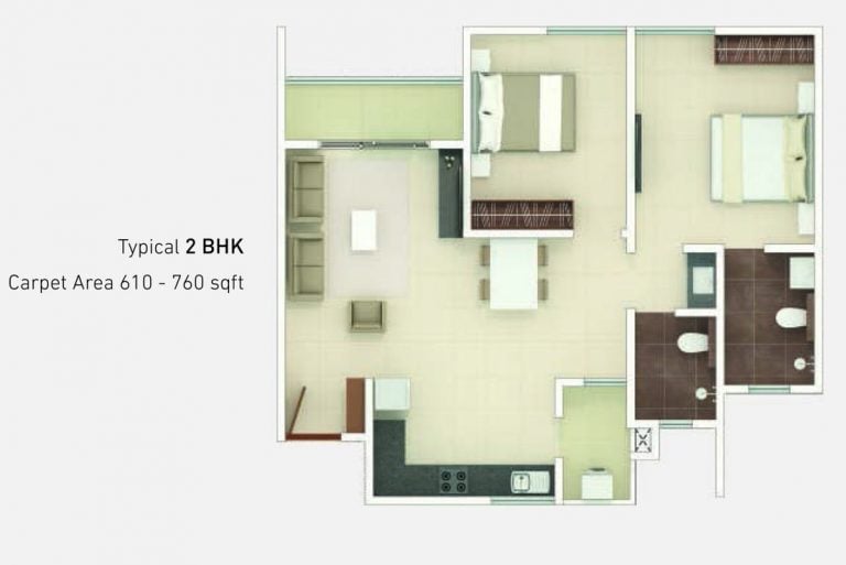 2 BHK – 610-760 – Rohan Upavan