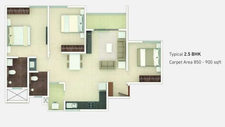 2.5 BHK – 850-900 – Rohan Upavan