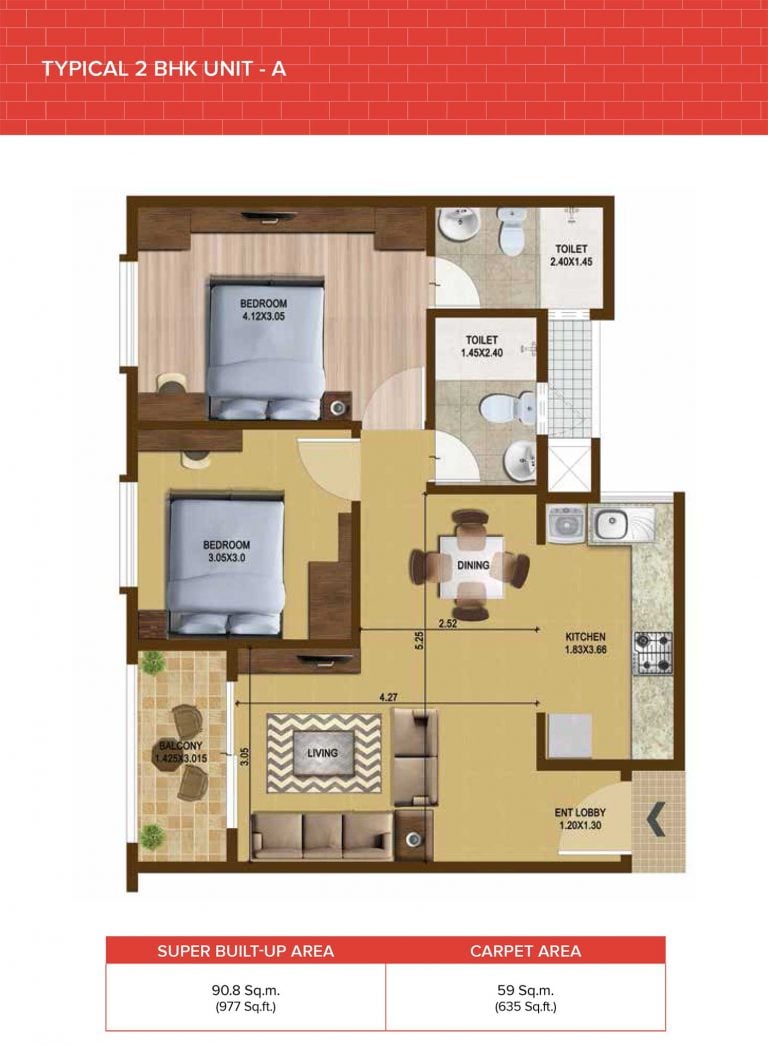 Brigade Bricklane 2 BHK Floor Plan