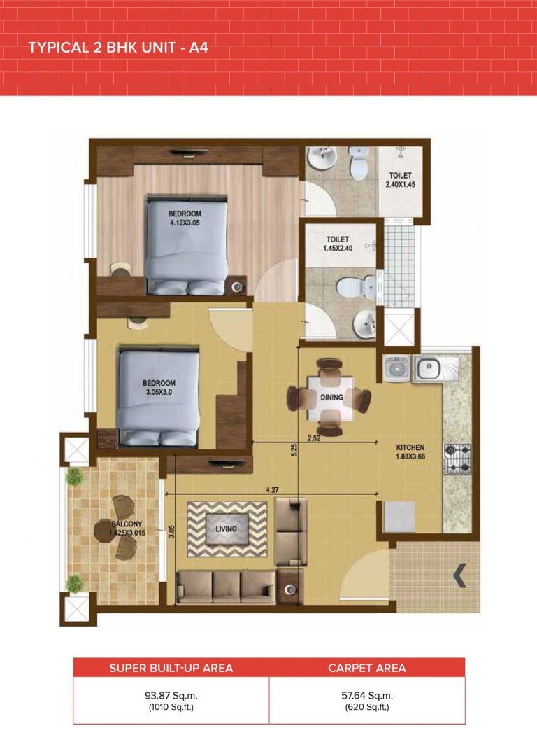 Brigade Bricklane 2 BHK Floor Plan Type 4