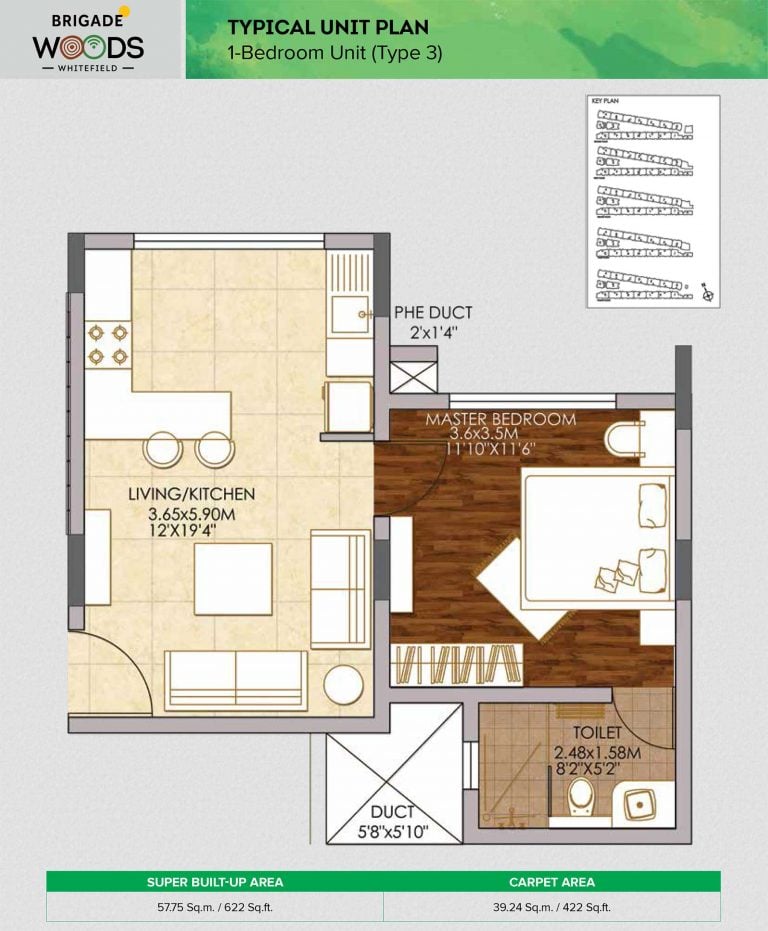 Brigade Woods Floor Plans 1 BHK