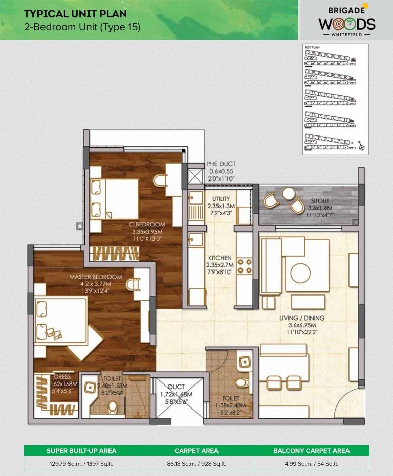 Brigade Woods Floor Plans 2 BHK