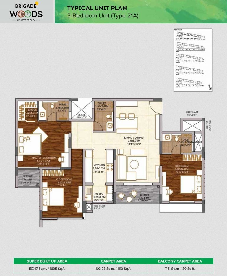 Brigade Woods Floor Plans 3 BHK
