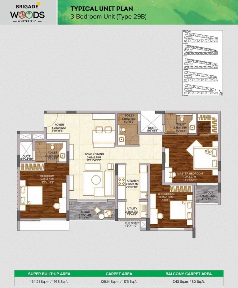 Brigade Woods Floor Plans 3 BHK Type 4